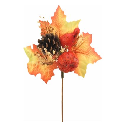 Picture of AUTUMN LEAF PICK WITH CONE ON 50cm WOODEN STICK ORANGE X 10pcs