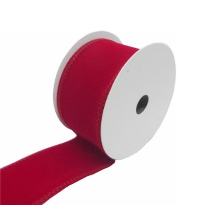 Picture of CHRISTMAS VELVET EFFECT WIRED EDGE RIBBON 63mm X 10yds RED