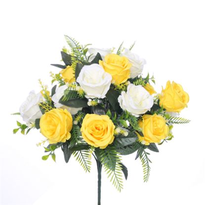 Picture of 41cm LARGE OPEN ROSE BUSH YELLOW/IVORY