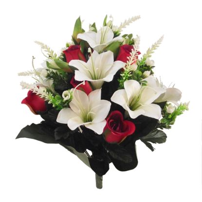 Picture of 48cm LARGE EASTER LILY AND ROSEBUD BUSH RED/CREAM