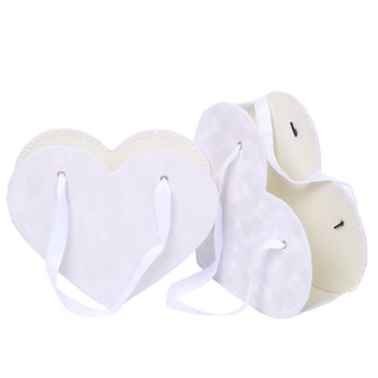 Picture of SET OF 2 VELVET TOUCH HEART SHAPED FLOWER BOXES WITH HANDLES IVORY