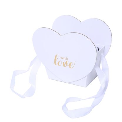 Picture of 19.5cm HEART SHAPED FLOWER BOX WITH HANDLES WHITE/GOLD - WITH LOVE