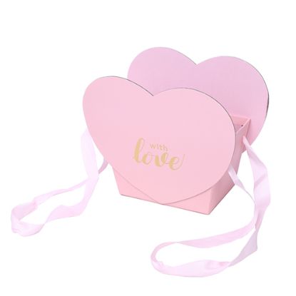 Picture of 19.5cm HEART SHAPED FLOWER BOX WITH HANDLES PINK/GOLD - WITH LOVE