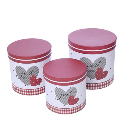 Picture of SET OF 3 TALL ROUND FLOWER BOX RED/WHITE - JUST FOR YOU