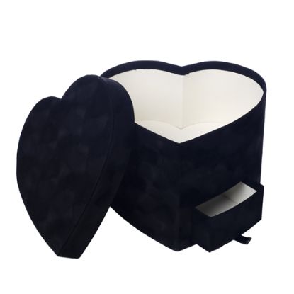 Picture of VELVET TOUCH HEART SHAPED FLOWER BOX WITH COMPARTMENT BLACK