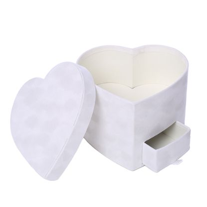Picture of VELVET TOUCH HEART SHAPED FLOWER BOX WITH COMPARTMENT IVORY