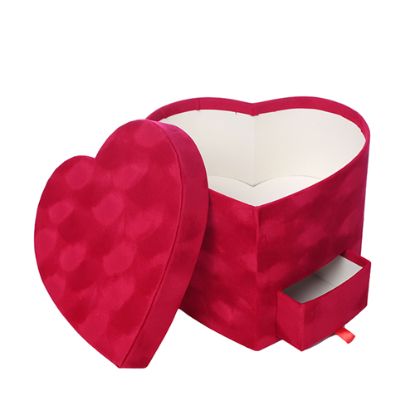 Picture of VELVET TOUCH HEART SHAPED FLOWER BOX WITH COMPARTMENT RED