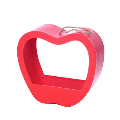 Picture of HEART 24cm HEART SHAPED OPEN FLOWER BOX WITH ROPE HANGER RED
