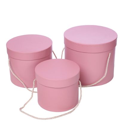 Picture of SET OF 3 ROUND FLOWER BOXES VINTAGE PINK