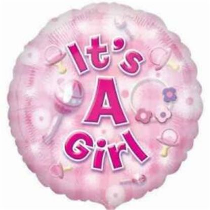 Picture of ANAGRAM 17 INCH FOIL BALLOON - ITS A GIRL RATTLE AND DUMMY PINK