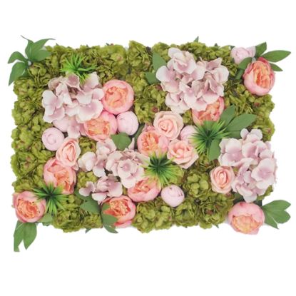Picture of FLOWER WALL WITH PEONIES HYDRANGEAS ROSES AND FOLIAGE 60cm X 40cm PINK/LILAC/GREEN
