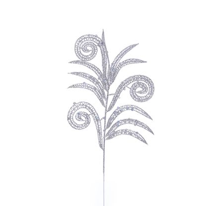 Picture of 36cm GLITTERED PEACOCK LEAF SPRAY SILVER X BUNDLE OF 12pcs