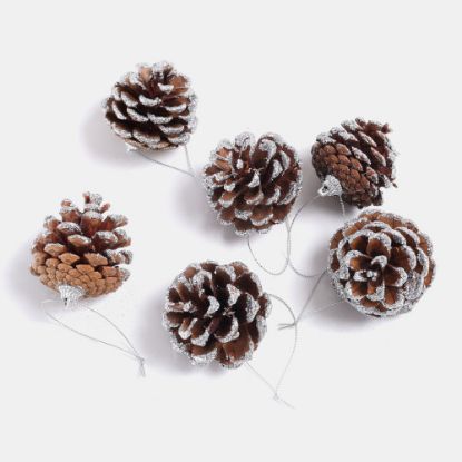 Picture of 5cm HANGING PINE CONE DECO IN NET BAG GLITTERED SILVER X 6pcs