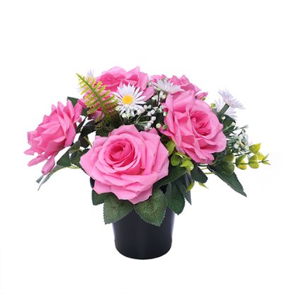 Picture of CEMETERY POT WITH ROSES DAISIES AND FOLIAGE PINK/WHITE