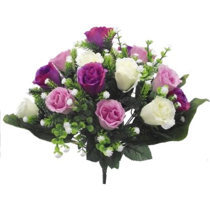 Picture of 40cm LARGE ROSEBUD AND GYP BUSH (18 HEADS) IVORY/LILAC/PURPLE