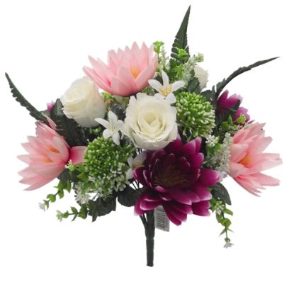 Picture of 37cm DAHLIA AND ROSE MIXED BUSH PINK/CERISE/IVORY