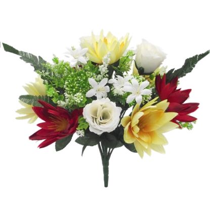 Picture of 37cm DAHLIA AND ROSE MIXED BUSH RED/YELLOW/IVORY