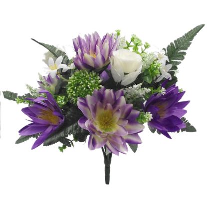 Picture of 37cm DAHLIA AND ROSE MIXED BUSH LILAC/PURPLE/IVORY