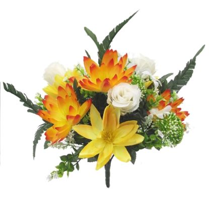 Picture of 37cm DAHLIA AND ROSE MIXED BUSH YELLOW/ORANGE/IVORY