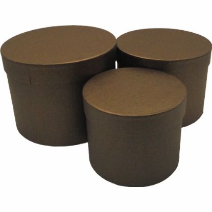 Picture of SET OF 3 ROUND FLOWER BOXES BROWN