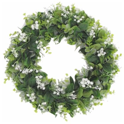 Picture of 42cm PLASTIC GYP EUCALYPTUS AND FOLIAGE WREATH GREEN/WHITE