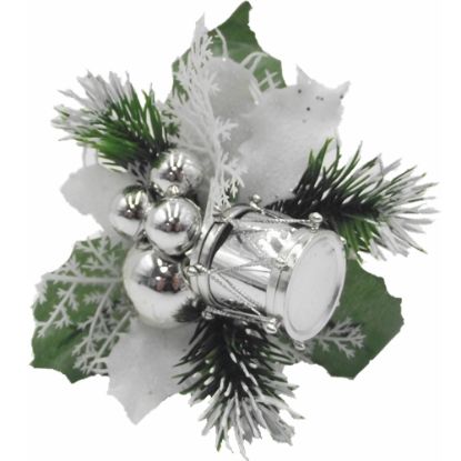 Picture of XMAS PICK WITH DRUM BALL AND LEAVES WHITE/SILVER X 96pcs
