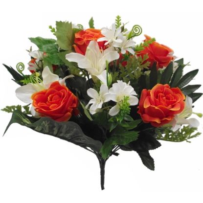 Picture of 40cm ROSE AND LILY MIXED BUSH WITH FOLIAGE IVORY/ORANGE
