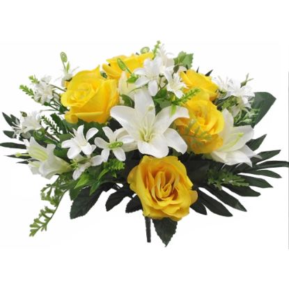 Picture of 40cm ROSE AND LILY MIXED BUSH WITH FOLIAGE IVORY/YELLOW