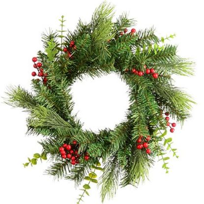 Picture of 55cm (22 INCH) CHRISTMAS WREATH WITH BERRIES AND EUCALYPTUS GREEN/RED