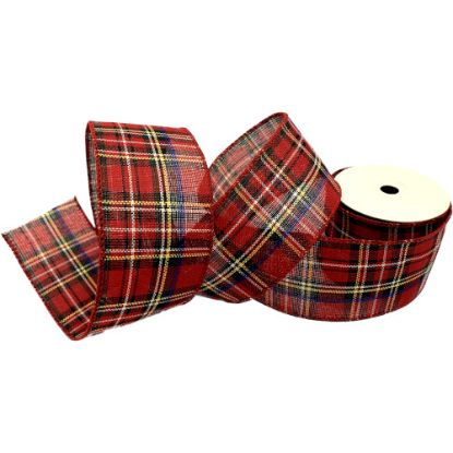 Picture of 63mm BURLAP TARTAN WIRED EDGE RIBBON RED X 10yds