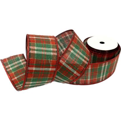 Picture of 63mm BURLAP TARTAN WIRED EDGE RIBBON RED/GREEN X 10yds