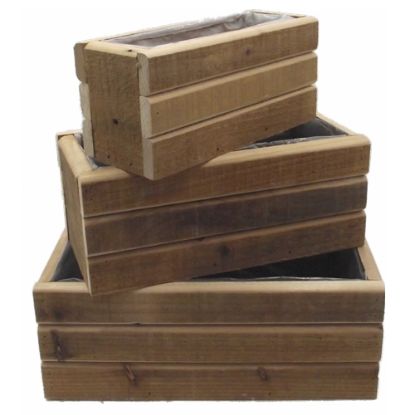 Picture of SET OF 3 RECTANGULAR WOODEN PLANTERS WITH PLASTIC LINING