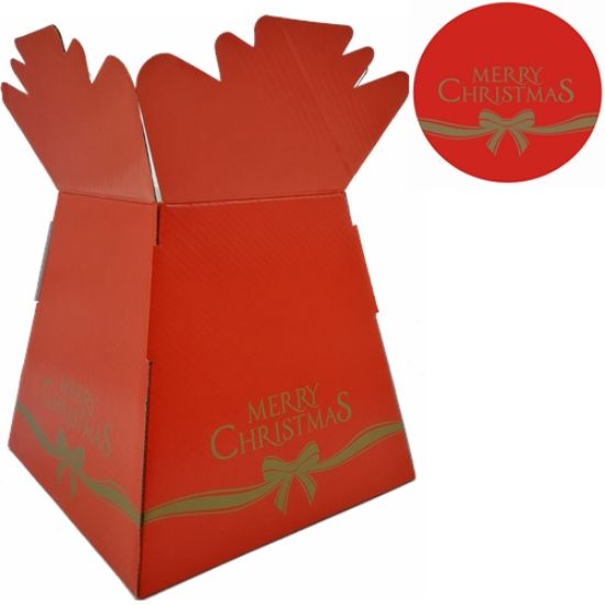 Picture of BOUQUET BOX GLOSSY - MERRY CHRISTMAS BOW RED/GOLD X 30pcs