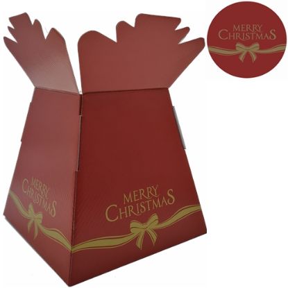 Picture of BOUQUET BOX GLOSSY - MERRY CHRISTMAS BOW BURGUNDY/GOLD X 30pcs
