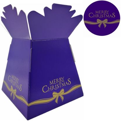 Picture of BOUQUET BOX GLOSSY - MERRY CHRISTMAS BOW PURPLE/GOLD X 30pcs