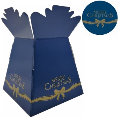 Picture of BOUQUET BOX GLOSSY - MERRY CHRISTMAS BOW NAVY BLUE/GOLD X 30pcs