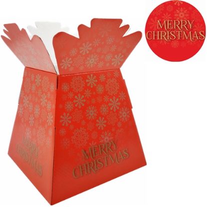 Picture of BOUQUET BOX GLOSSY - MERRY CHRISTMAS SNOWFLAKES RED/GOLD X 30pcs
