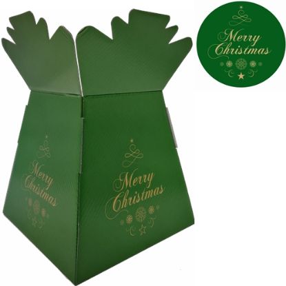 Picture of BOUQUET BOX GLOSSY - MERRY CHRISTMAS SWIRLS DARK GREEN/GOLD X 30pcs