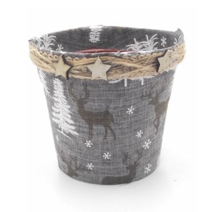 Picture of 13.5cm PLASTIC FLOWER POT WITH REINDEER GREY/WHITE