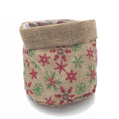 Picture of 13cm CLOTH PLANTER - SNOWFLAKES NAT/RED/GREEN