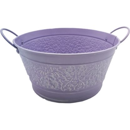 Picture of 18cm METAL ROUND PLANTER WITH HANDLES PASTEL LILAC