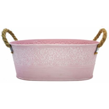 Picture of 25cm METAL OVAL PLANTER WITH ROPE HANDLES PASTEL PINK
