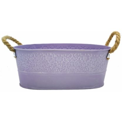 Picture of 25cm METAL OVAL PLANTER WITH ROPE HANDLES PASTEL LILAC