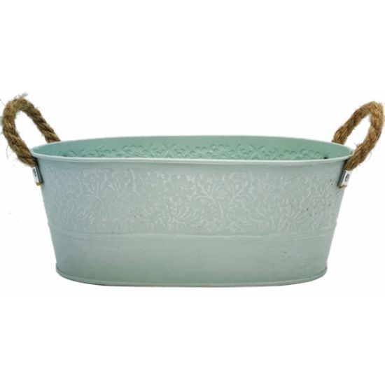 Picture of 25cm METAL OVAL PLANTER WITH ROPE HANDLES PASTEL GREEN