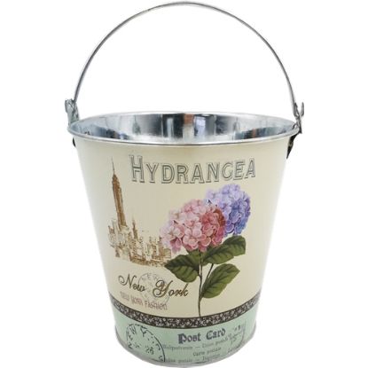 Picture of 13cm METAL POT WITH HANDLE - HYDRANGEA