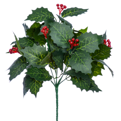 Picture of 31cm LEAFY HOLLY AND BERRY BUSH GREEN