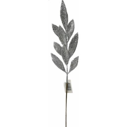 Picture of 50cm GLITTERED LEAF LEAF SPRAY SILVER X 6pcs