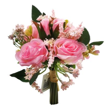Picture of 22cm MINI ROSE AND ROSEBUD BUNDLE WITH FOLIAGE PINK