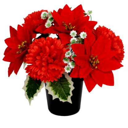 Picture of POINSETTIA CARNATION AND HOLLY CEMETERY POT RED/WHITE