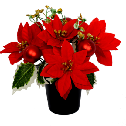 Picture of POINSETTIA BAUBLE AND HOLLY CEMETERY POT RED/GOLD